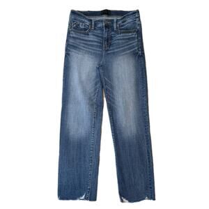 BKE Black High Rise Cropped Jeans Raw Hem Distressed Denim Womens 27